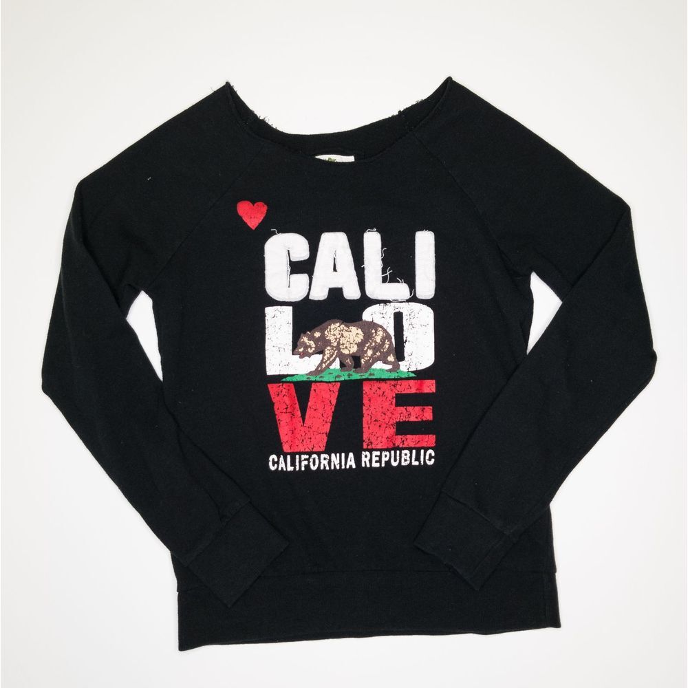Green Sleeved Cali Love Raw Hem‎ Sweatshirt MED